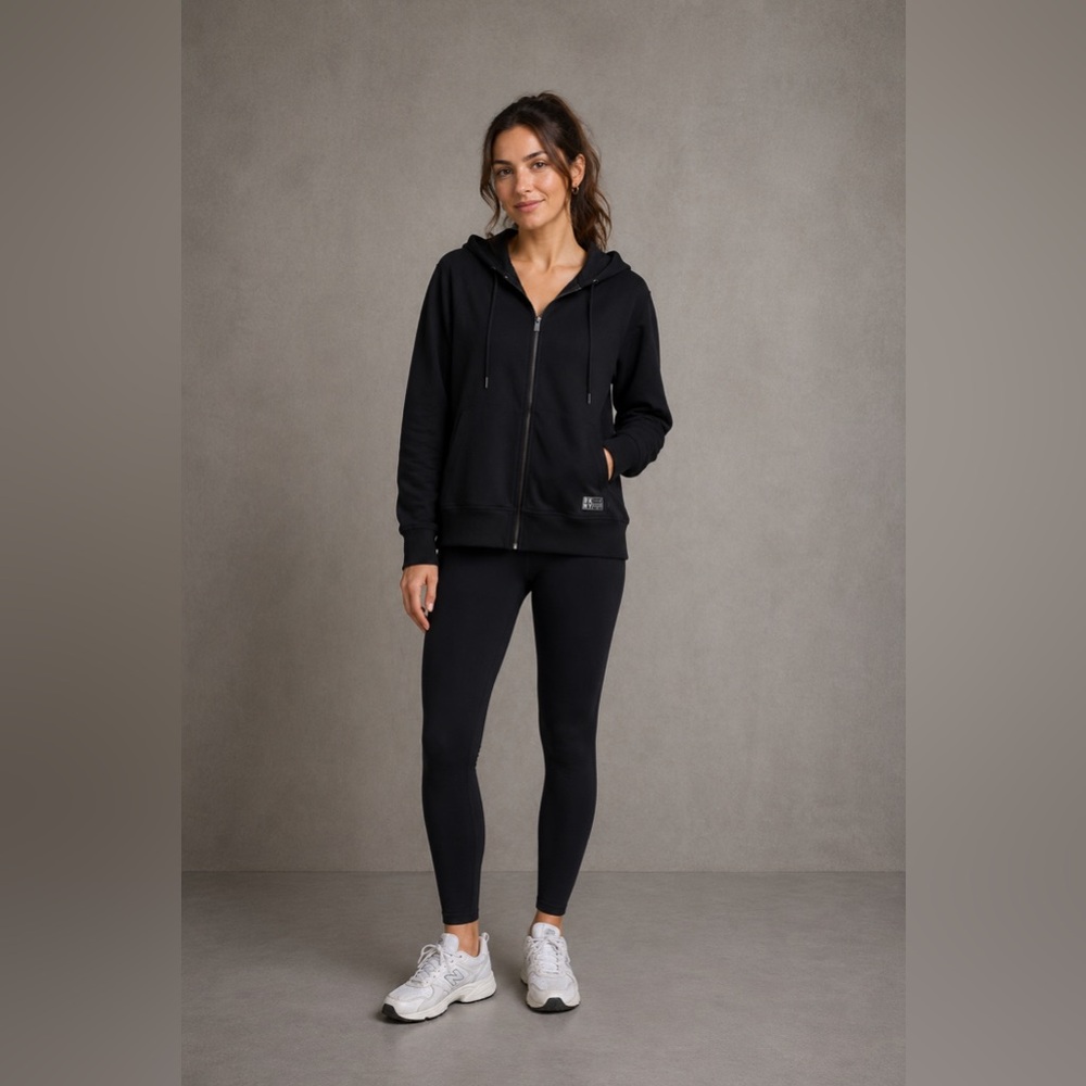 🎄FIRM PRICE🎄DKNY women’s logo patch zipper front hoodie jacket
